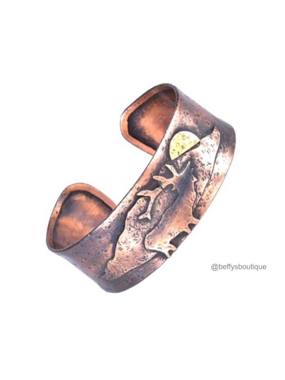 Handmade Copper Cuff Bracelet Adjustable Open Unisex Wildlife Engraved